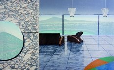 Wieland Payer, Am Krater, 2007, woodcut, 42 colours, 70 x 115 cm, 10er Auflage