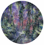 Payer, Wieland: Seeker;   2023, Pastell, Tusche, Aquarell und auf grundiertem MDF, ∅ 145 cm,     Foto: Herbert Boswank