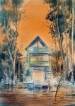 Lodge-2023-Pastell-Aquarell-und-Tusche-auf-grundiertem-MDF-42x30cm