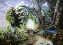 Tunnel-nach-Govaerts-Hirschjagd-im-Walde-2011-Pastell-Bleistift-und-Kohle-auf-Papier-130x180-cm1