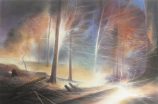 Payer, Wieland:  BRAND; 2019, Pastell und Kohle auf grundiertem MDF,  100 x 150 cm        Foto: Herbert Boswank