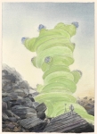 Payer, Wieland:  Marsianer XIII; 2021,  Pastell und Aquarell auf Fabriano Bütten, 34 x 24 cm     Foto: Herbert Boswank