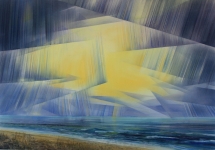 Strand-2022-Pastell-und-Aquarell-auf-grundiertem-MDF-70-x-100-cm