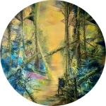 Golden-Hour-2024-Pastell-Aquarell-Tusche-und-Kohle-auf-grundiertem-MDF-D.-90cm-2