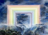 Neonbow-2022-Pastell-und-Aquarell-auf-grundiertem-MDF-60x80cm-