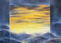 Sunrise-2023-Pastell-Aquarell-und-Kohle-auf-grundiertem-Papier-auf-MDF-50-x-70-cm-2500E-