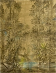 Payer, Wieland:   Die verlorenen Spuren I; 2025, Pastell, Kohle und Aquarell auf Papier,   110 × 80 cm,    Foto: Herbert Boswank